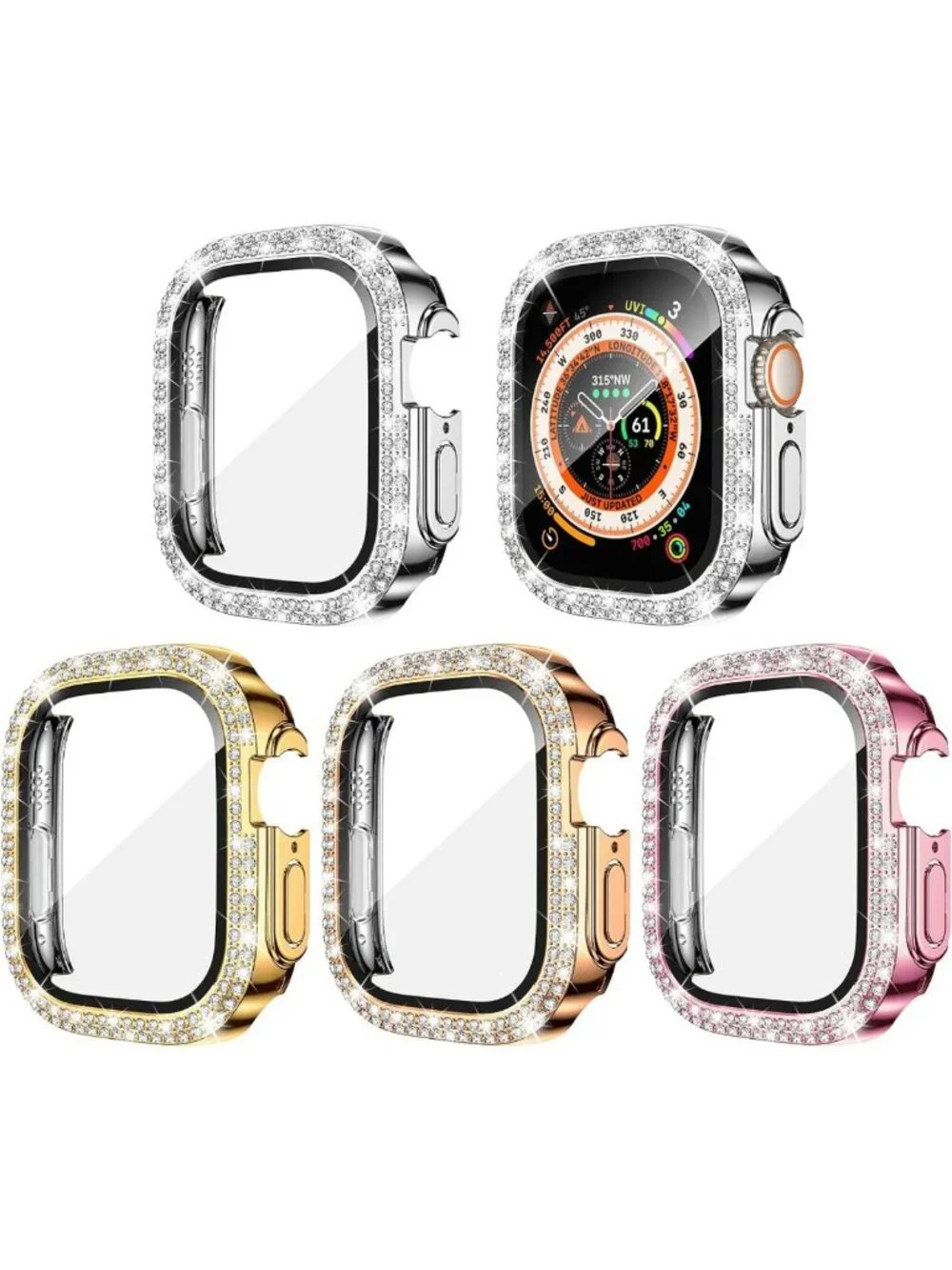 4-Pack Bling Cases with Glass for Apple Watch Ultra 49mm - Stylish & Durable